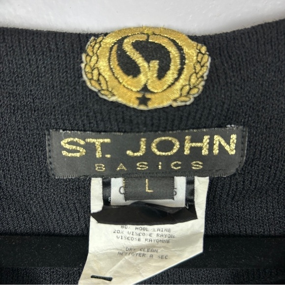 St. John Basics Santana Knit Button Front Sweater Cardigan Large Black - Picture 12 of 13